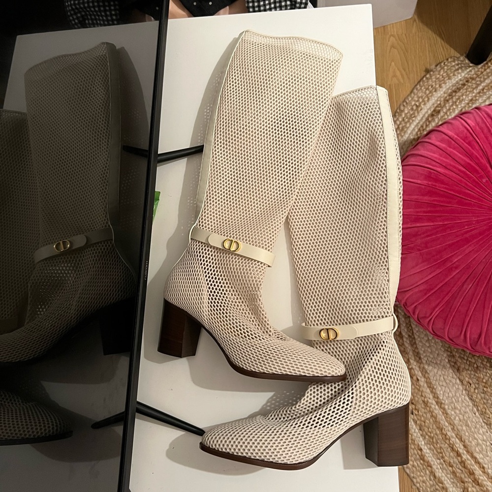 Dior empriente mesh white knee boots size 39